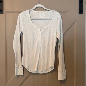 Aerie White Ribbed Henley Top